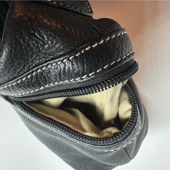 Tignanello Shoulder Bag Black Genuine Leather Pebble Purse Y2K Moto Classic - Picture 12 of 14